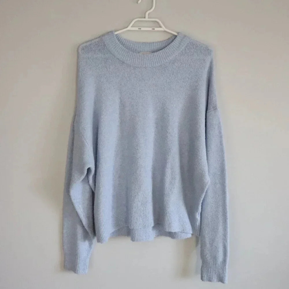 H&M Blue Women's Oversized‎ Small Wool Knit Stretch Crewneck Long Sleeve Sweater